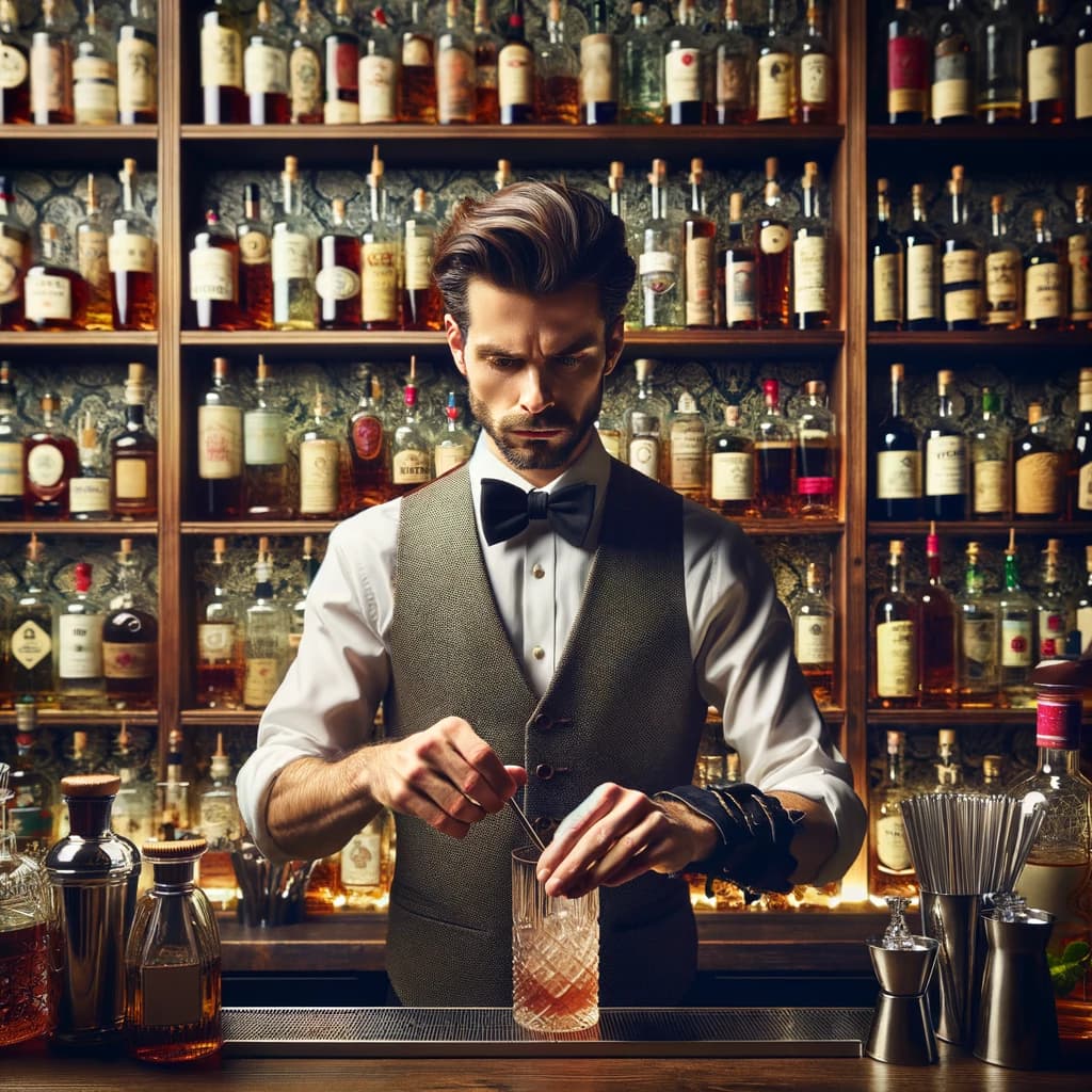 A bartender crafting a cocktail